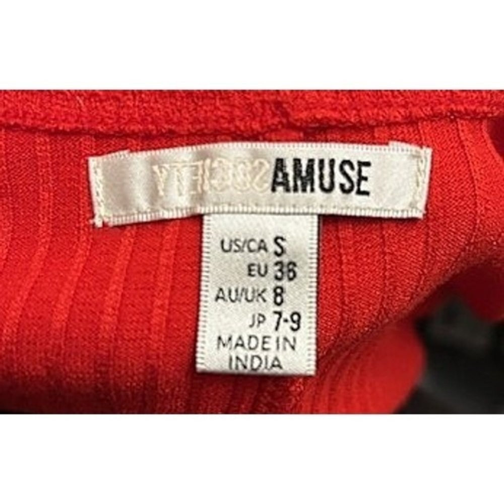 NWT Amuse Society Womens S Red Ribbed V-Neck Mini Dress Dolman Sleeves Romantic - Picture 3 of 14
